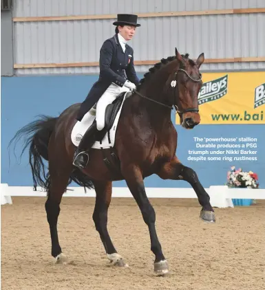  ??  ?? Easton & Otley Winter Regional Championsh­ips, Norfolk The ‘powerhouse’ stallion Durable produces a PSG triumph under Nikki Barker despite some ring rustiness