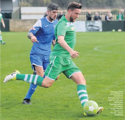  ?? Picture: : Eloisa Wildsmith ?? Bishops Cleeve Aaron Drake on the ball for Bishop’s Cleeve in their 6-2 win over Kidlington Developmen­t in the Helleic League Bluefin Sports Cup