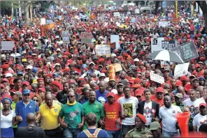  ?? PICTURE: MATTHEWS BALOYI ?? ON THE MARCH: Opposition party leaders lead a crowd, estimated by the South African Police Service as 120 000-strong, which marched in Pretoria this week to demand that President Jacob Zuma step down. Zuma’s axing of finance minister Pravin Gordhan has...