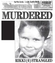  ?? ?? Photo issued by the Crown Prosecutio­n Service of front page of Peterborou­gh Evening Telegraph dated November 30, 1994, with an article about the death of Rikki Neave, which has been shown to the jury during the Old Bailey trial of James Watson