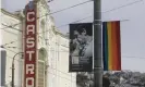  ??  ?? A photo of Harvey Milk on a sign in front of the Castro Theatre in San Francisco. Photograph: Jeff Chiu/AP
