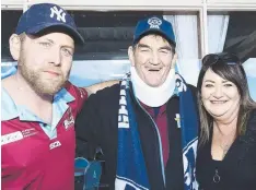  ??  ?? Newcomb Cricket Club president Brendan Sheedy with Tony Sudale and Karen Clissold at yesterday’s fundraiser.