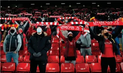  ??  ?? Two thousand Liverpool supporters were able to watch their home game against Wolves in December. Photograph: Clive Brunskill/AFP/ Getty Images