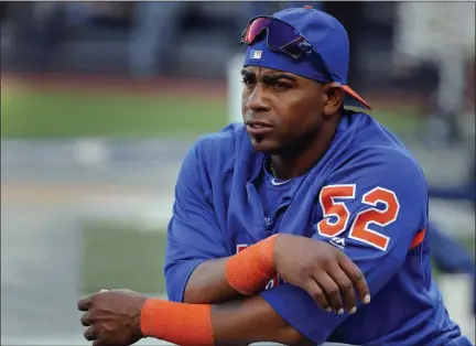  ?? JULIE JACOBSON — THE ASSOCIATE DPRESS ?? In this July 20, 2018, file photo, New York Mets’ Yoenis Cespedes stretches before the team’s game against the New York Yankees in New York.