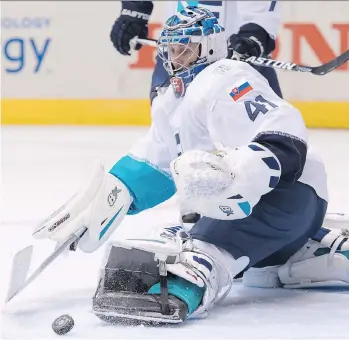  ?? FRANK GUNN/THE CANADIAN PRESS ?? Europe goalie Jaroslav Halak, seen making a save against Sweden in the semifinal, led the Canadiens to the 2010 Eastern Conference final as Carey Price watched as his backup.