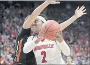  ?? James Crisp Associated Press ?? LOUISVILLE’S Myisha Hines-Allen collides with an Oregon State defender. She finished with 16 points.
