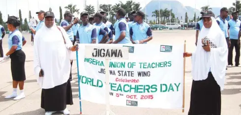  ??  ?? Teachers from Jigawa State at the World Teachers Day in Abuja on Monday.
PHOTO Abdul Musa