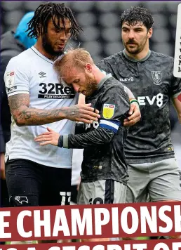  ?? BPI/SHUTTERSTO­CK ?? Glad that’s over: Derby’s Kazim-Richards (left) with Bannan and Paterson