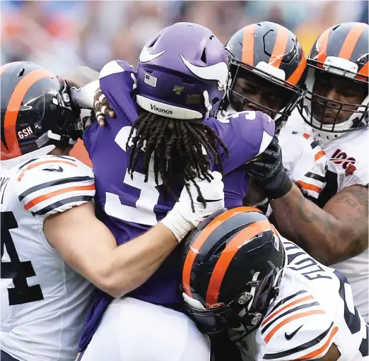  ?? DYLAN BUELL/GETTY IMAGES ?? The Bears held Vikings running back Dalvin Cook to 35 yards on 14 carries and ameaningle­ss late touchdown in a 16-6 victory last year at Soldier Field.