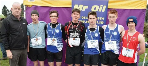  ??  ?? The first six home in the Senior boys’ race at the recent Wexford schools cross-country in Good Counsel, sponsored by Mr Oil.
