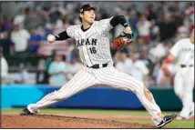  ?? ?? Japan pitcher Shohei Ohtani (16) aims a pitch during the ninth inning of a World Baseball Classic final game against the U.S.in Miami. (AP)