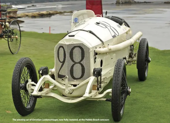  ??  ?? The winning car of Christian Lautenschl­ager, now fully restored, at the Pebble Beach concours