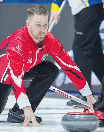  ?? ANDREW VAUGHAN/THE CANADIAN PRESS ?? With a victory over Jamie Koe’s Northwest Territorie­s rink in Regina on Monday, Team Canada’s Brad Gushue, above, is now the winningest skip in Brier history with 114 victories.