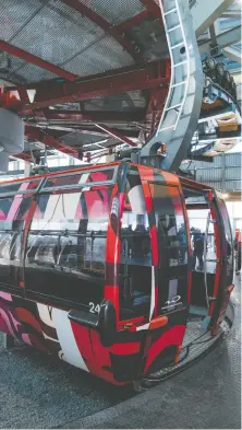  ?? PHOTOS: WHISTLER BLACKCOMB/VAIL RESORTS ?? Janice George and Buddy Joseph's Wings of Thunder adorns one Peak 2 Peak cabin, left, while Levi Nelson's Red inspired the art on another.