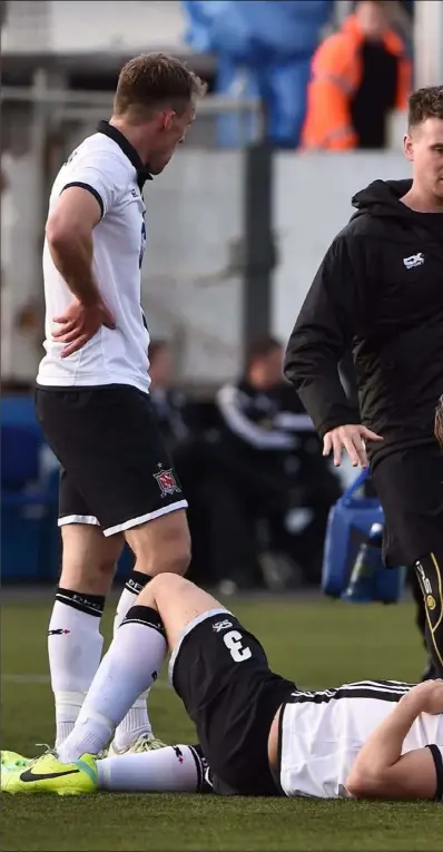  ??  ?? Brian Gartland will be a big loss after breaking his wrist in last week’s first leg clash at Oriel Park.