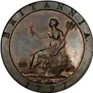  ??  ?? Britannia on Reverse of Cartwheel Twopence of 1797. Popular demand from the public resulted in further orders, for halfpennie­s and farthings in 1799