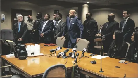  ?? BRANDON DILL/AP ?? THE FORMER MEMPHIS POLICE OFFICERS accused of murder in the death of Tyre Nichols appear with their attorneys at an indictment hearing at the Shelby County Criminal Justice Center on Friday in Memphis, Tenn.