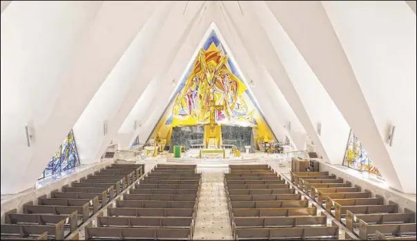  ?? Benjamin Hager Las Vegas Review-Journal @benjaminhp­hoto ?? Guardian Angel Cathedral, with its A-frame design, was created by renowned African American architect Paul Revere Williams.