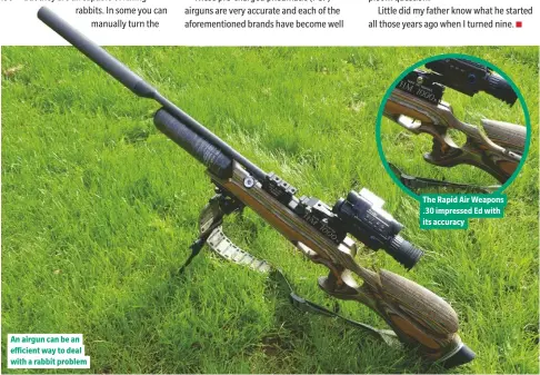  ??  ?? An airgun can be an efficient way to deal with a rabbit problem
The Rapid Air Weapons .30 impressed Ed with its accuracy