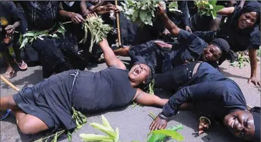  ??  ?? Women protesting the killings in Southern Kaduna some months ago. But the situation in that part of the country has subsided significan­tly
