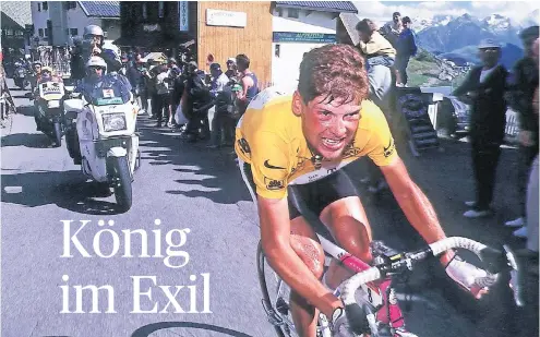  ?? FOTO: SPORTIMAGE ?? Jan Ullrich quält sich am 19. Juli 1997 im Gelben Trikot des Tour-Führenden den Anstieg nach Alpe D’Huez hinauf.