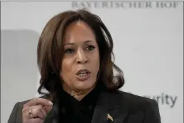  ?? MICHAEL PROBST — THE ASSOCIATED PRESS ?? Vice President Kamala Harris speaks at the Munich Security Conference in Munich on Saturday.