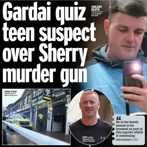  ?? ?? CRIME SCENE Steakhouse in Blanchards­town
VIOLENT DEATH Tristan Sherry was stabbed and shot
SHOT Jason Hennessy Snr died in hospital