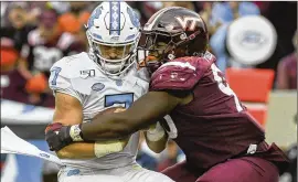  ?? GETTY IMAGES ?? Like the Jackets’ other seven FBS foes this year, the Virginia Tech defense is no slouch with the pass rush. The Hokies are tied at No. 14 nationally in sacks.