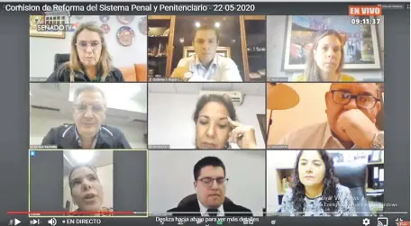  ??  ?? Reunión virtual de la comisión Bicameral de Reforma del Sistema Penal y Penitencia­rio, presidida por Rocío Vallejo (PPQ).