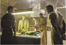  ??  ?? GETTING IN TROUBLE: Boo (RJ Cyler), Rick (Richie Merritt), Big Man (YG) and Lil Man (Jonathan Majors) negotiate a gun deal in ‘White Boy Rick.’