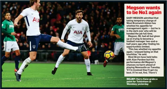 ??  ?? RELIEF: Harry Kane grabs a point for Tottenham at Wembley yesterday