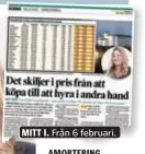  ??  ?? MITT I. Från 6 februari.
AMORTERING INGEN KOSTNAD. ”Amortering är en betalning och ofta tvingande för unga personer,” säger Claudia Wörmann, boendeekon­om på SBAB/Booli.