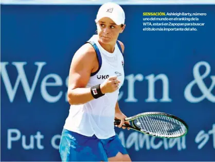  ??  ?? Ashleigh Barty, número uno del mundo en el ranking de la WTA, estará en Zapopan para buscar el título más importante del año.