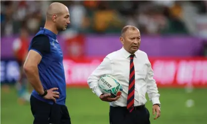  ??  ?? Eddie Jones with his forwards coach Steve Borthwick. Photograph: David Rogers/Getty Images,