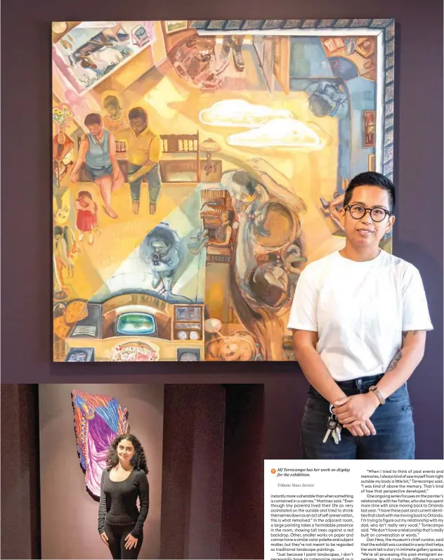  ?? Tribune News Service Tribune News Service ?? ↑
Mär Martinez with her art work. ↑
MJ Torrecampo has her work on display for the exhibition.