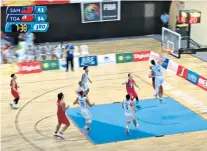  ?? ?? Multi-talented: Saracens’ Theo Mcfarland evades Exeter’s Stu Townsend (above) and dunks in a Samoa basketball game in Apia in 2019 (below)