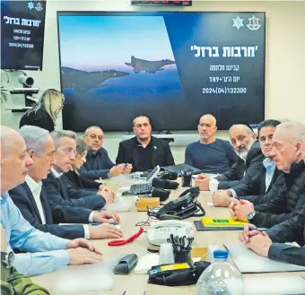  ?? ?? El Gabinete de guerra de Israel, reunido tras el ataque de Irán del sábado último.