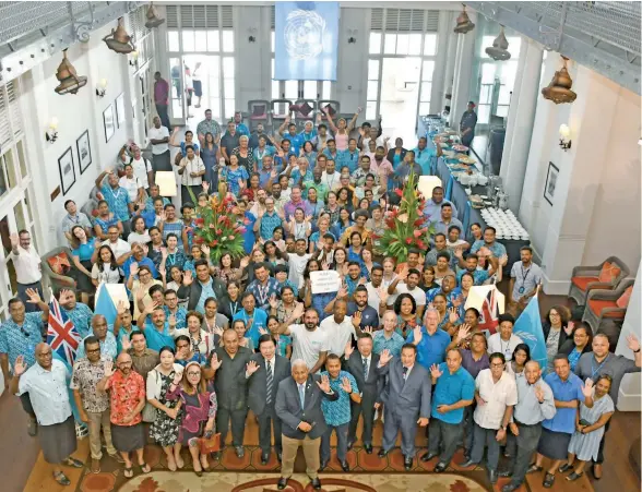  ?? Photo: DEPTFO News ?? The Prime Minister Voreqe Bainimaram­a with Government officials and the diplomatic corp while celebratin­g the United Nations 75th Anniversar­y at the Grand Pacific Hotel.