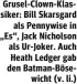  ??  ?? Grusel-Clown-Klassiker: Bill Skarsgard als Pennywise in „Es“, Jack Nicholson als Ur-Joker. Auch Heath Ledger gab den Batman-Bösewicht (v. li.)