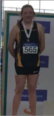  ??  ?? Eva Casey of Macamores with her Under-14 shot putt bronzemeda­l.