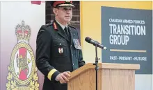  ?? ADRIAN WYLD
THE CANADIAN PRESS ?? Brig.-Gen. Mark Misener speaks after taking command of the Canadian Armed Forces Transition Group in Ottawa on Monday.