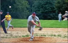  ?? ALEX WAHL/FOR DIGITAL FIRST MEDIA ?? Trooper Scott Young earned the save for the Tribe, sitting down the last two Ambler batters Monday night.