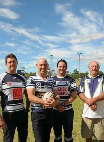  ?? Photo: Sean Teuma ?? BROTHERS UNITE: Displaying the history of Brothers and All Whites’ jerseys ahead of the Old Boys game on Saturday are (from left) Shane Bidgood, Jamie Wann, Liam Cullen and Pat Johnson.