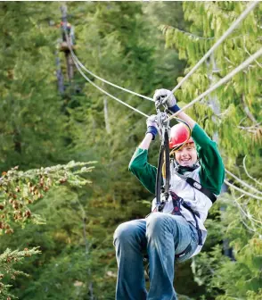  ??  ?? Disney Cruise Line’s teen-only canopy and zip line expedition in Juneau