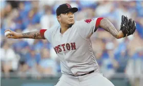  ?? AP PHOTO ?? NOT BAD: Starter Hector Velazquez pitches during the Sox’ loss to the Royals last night. He allowed two runs over 51⁄ innings. 3