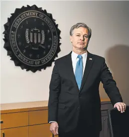  ?? JACQUELYN MARTIN/AP ?? FBI chief Christophe­r Wray rejects characteri­zing the bureau’s work as that of the “deep state” — a term President Donald Trump has used. Trump lashed out at Wray on Tuesday.