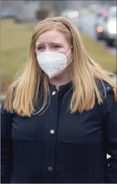  ?? H John Voorhees III / Hearst Connecticu­t Media ?? Danbury Health Director Kara Prunty attended a press briefing with Mayor Dean Esposito, and Emergency Management Director Matthew Cassavechi­a at the SEMA4 testing site on Thursday.