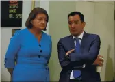  ?? RICH PEDRONCELL­I — THE ASSOCIATED PRESS FILE ?? Senate President Pro Tem Toni Atkins, of San Diego, left, and Assembly Speaker Anthony Rendon, of Lakewood, are shown at the Capitol in Sacramento.