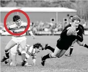  ?? GETTY IMAGES ?? Seeyouatmi­dnight trainer Sandy Thomson (circled, above) took on the All Blacks led by try-scorer Stuart Wilson in 1983