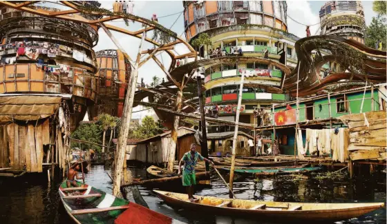  ?? Olalekan Jeyifous ?? “Makoko Canal,” a collage of shantytown images by artist Olalekan Jeyifous, is part of the “Mothership” exhibit.